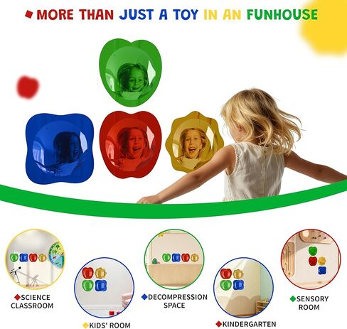 4 قطع مرآة حائط حسية من الأكريليك مرآة فقاعية لتزيين الحائط للأطفال في الفصول الدراسية ورياض الأطفال وغرفة العلوم الحسية ومساحة تخفيف الضغط (10 × 10 بوصة، أحمر، أصفر، أخضر، أزرق) in Kuwait