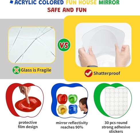 4 قطع مرآة حائط حسية من الأكريليك مرآة فقاعية لتزيين الحائط للأطفال في الفصول الدراسية ورياض الأطفال وغرفة العلوم الحسية ومساحة تخفيف الضغط (10 × 10 بوصة، أحمر، أصفر، أخضر، أزرق) in Kuwait