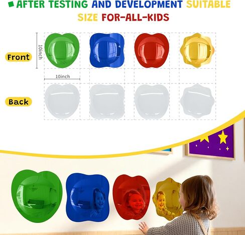 4 قطع مرآة حائط حسية من الأكريليك مرآة فقاعية لتزيين الحائط للأطفال في الفصول الدراسية ورياض الأطفال وغرفة العلوم الحسية ومساحة تخفيف الضغط (10 × 10 بوصة، أحمر، أصفر، أخضر، أزرق) in Kuwait