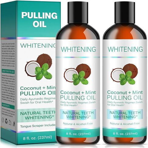 سحب غسول الفم بالزيت للسفر 20 عبوة، عبوات غسول الفم للسفر للتنفس المنعش، سحب زيت النعناع الخفيف، سحب زيت جوز الهند الطبيعي لتبييض الأسنان ولثة أكثر صحة، خالي من الكحول in Kuwait