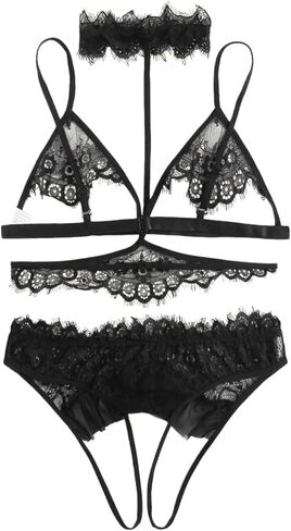 Women Lingerie Sets Women'S Sexy Lingerie See-Through Mesh Lace Nightgown Set, Two-Piece Halter Neck in Saudi Arabia