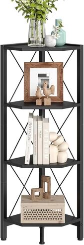 6-Tier Corner Shelf, Corner Bookcase, 66.9" Tall Vertical Display Rack, Plant Stand, Open Storage Shelf, for Living Room, Bedroom, Study, Kitchen, Rustic Brown and Black TCJ13BF in Saudi Arabia