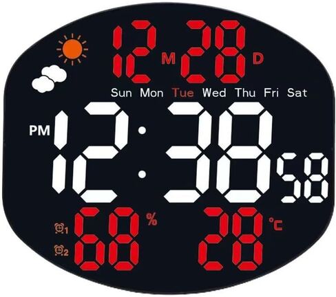 Comprehensive Large Wall Clock with Time, Date, Temperature, Humidity, Dual Alarms - Perfect Home or Office Use (White Blue)(White and red) in Saudi Arabia