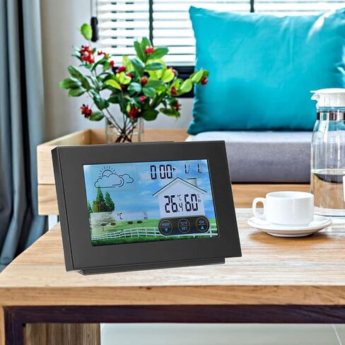 Weather Clock Digital Color Touch Screen Backlight Indoor Outdoor Thermometer Hygrometer Weather Forecast Station with Alarm Moon Phase Display for Home Office Desktop Wall Mount in Saudi Arabia