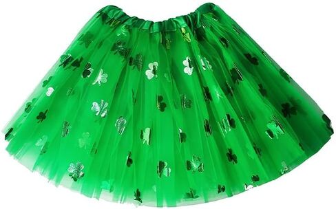 Adult St. Patrick's Day Running Tutu,3 Layered Ballet Dance Tulle Skirt,Clover High Waisted A-Line Short Skirts,Green Glitter Tutu Dress,Puffy Satin Lined Dance Non See-Through Skirt Festival Costumes in Saudi Arabia