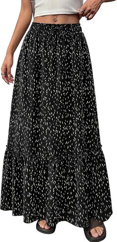 BTFBM Womens Boho Maxi Skirt 2026 Summer Floral High Waisted Flowy Tiered Long Spring Beach Vacation Skirts Pockets in Saudi Arabia
