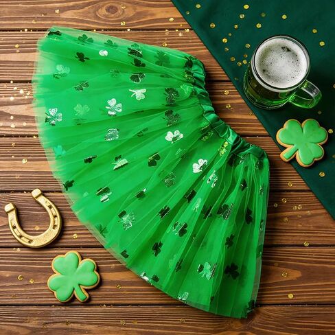 Adult St. Patrick's Day Running Tutu,3 Layered Ballet Dance Tulle Skirt,Clover High Waisted A-Line Short Skirts,Green Glitter Tutu Dress,Puffy Satin Lined Dance Non See-Through Skirt Festival Costumes in Saudi Arabia