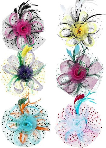 Cindeer 6 Pcs Fascinators Hats for Women, Tea Party Hats with Feathers Cocktail Mesh Flower Hair Clip for Wedding Party in Saudi Arabia
