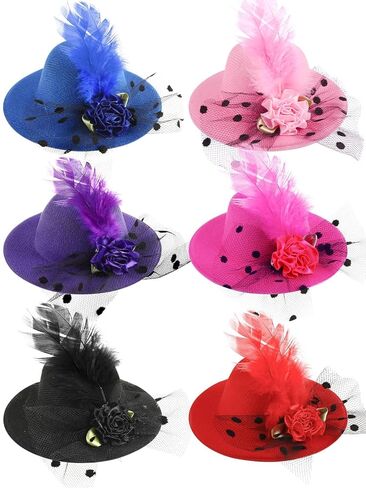 JANYUN 6 Pcs Mini Tea Party Hats, 4 Inches Fascinators Hats for Girls and Women Top Hat Hair Clips for Tea Party Decorations 6 Colors in Saudi Arabia