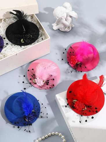 JANYUN 6 Pcs Mini Tea Party Hats, 4 Inches Fascinators Hats for Girls and Women Top Hat Hair Clips for Tea Party Decorations 6 Colors in Saudi Arabia