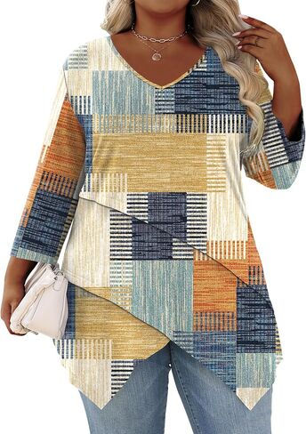 TFSDOD Plus Size Tops for Women 3/4 Sleeve Shirts V Neck T Shirt Spring Summer Blouses 1X-5X in Saudi Arabia