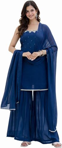 Women's Georgette Embroidery Sequence work Kurta Sharara Set with Dupatta Kurta Set for Women in Saudi Arabia