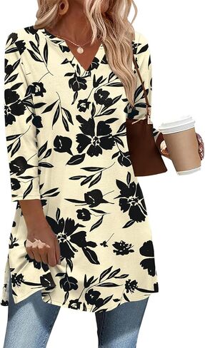 Ivicoer 3/4 Length Sleeve Womens Tops Dressy Casual Plus Size V Neck Tunics to Wear with Leggings Side Slit Shirt in Saudi Arabia