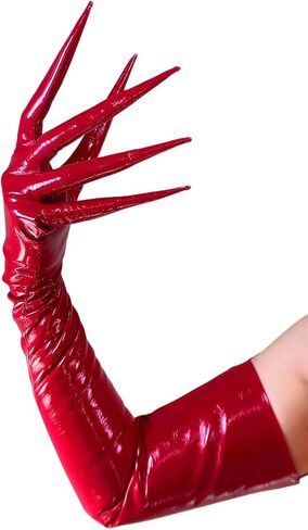 DooWay POINTED FINGER GLOVES 85cm 33" Shoulder Long Faux Patent PU Leather Arm Warmers Spike Glove for Costumes Party in Saudi Arabia