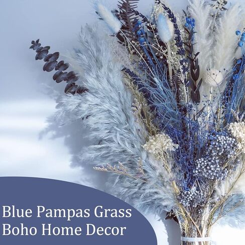 باقة عشب بامباس طبيعية مجففة (بدون مزهرية)، زهور مجففة عشب بامباس ديكور للمزهرية، عشب بامباس أزرق ديكور منزلي قطعة مركزية للطاولة، تشكيلة زهور مجففة لهدايا تزيين المنزل والزفاف in Kuwait