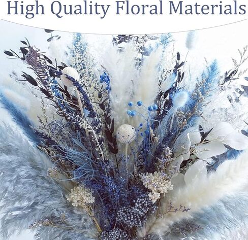 باقة عشب بامباس طبيعية مجففة (بدون مزهرية)، زهور مجففة عشب بامباس ديكور للمزهرية، عشب بامباس أزرق ديكور منزلي قطعة مركزية للطاولة، تشكيلة زهور مجففة لهدايا تزيين المنزل والزفاف in Kuwait