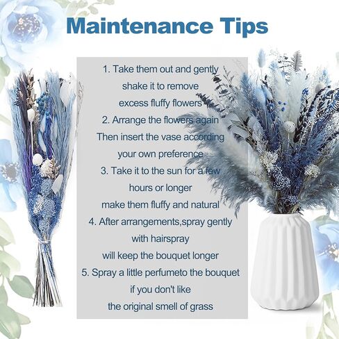 باقة عشب بامباس طبيعية مجففة (بدون مزهرية)، زهور مجففة عشب بامباس ديكور للمزهرية، عشب بامباس أزرق ديكور منزلي قطعة مركزية للطاولة، تشكيلة زهور مجففة لهدايا تزيين المنزل والزفاف in Kuwait