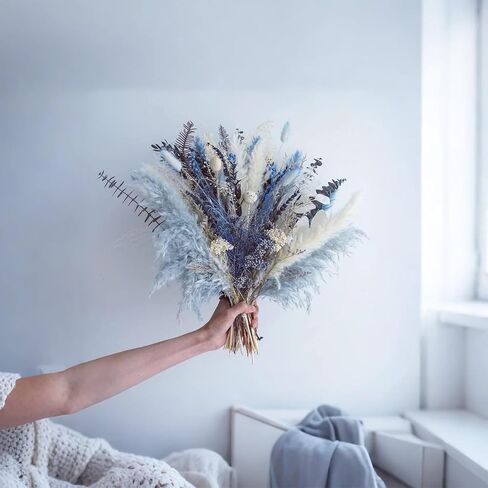 باقة عشب بامباس طبيعية مجففة (بدون مزهرية)، زهور مجففة عشب بامباس ديكور للمزهرية، عشب بامباس أزرق ديكور منزلي قطعة مركزية للطاولة، تشكيلة زهور مجففة لهدايا تزيين المنزل والزفاف in Kuwait