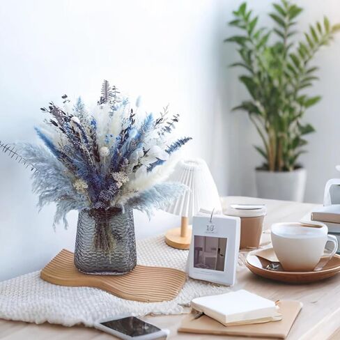 باقة عشب بامباس طبيعية مجففة (بدون مزهرية)، زهور مجففة عشب بامباس ديكور للمزهرية، عشب بامباس أزرق ديكور منزلي قطعة مركزية للطاولة، تشكيلة زهور مجففة لهدايا تزيين المنزل والزفاف in Kuwait