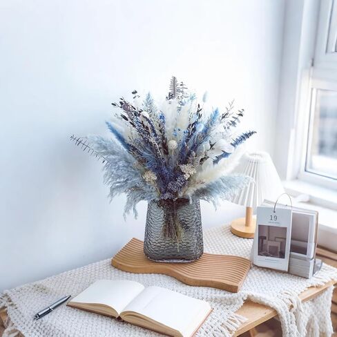 باقة عشب بامباس طبيعية مجففة (بدون مزهرية)، زهور مجففة عشب بامباس ديكور للمزهرية، عشب بامباس أزرق ديكور منزلي قطعة مركزية للطاولة، تشكيلة زهور مجففة لهدايا تزيين المنزل والزفاف in Kuwait