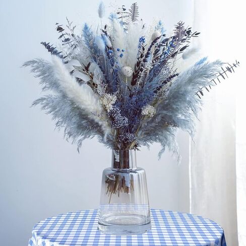 باقة عشب بامباس طبيعية مجففة (بدون مزهرية)، زهور مجففة عشب بامباس ديكور للمزهرية، عشب بامباس أزرق ديكور منزلي قطعة مركزية للطاولة، تشكيلة زهور مجففة لهدايا تزيين المنزل والزفاف in Kuwait