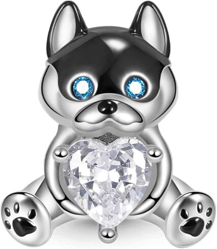 GNOCE Husky Puppy Charms Bead Cute Bee Avocado Turtle تعانق قلب الأحجار الكريمة سحر لسوار المرأة وقلادة هدايا فريدة لعيد الأم للنساء (جرو أجش) in Kuwait