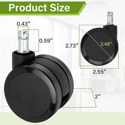 عجلات سجاد مقاس 2.5 بوصة متوافقة مع هيرمان ميلر، مناسبة لكراسي المكتب Aeron وEmbody وMirra وSAYL وSetu (مجموعة من 5، أسود) in Kuwait