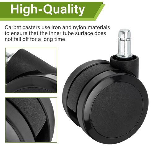 عجلات سجاد مقاس 2.5 بوصة متوافقة مع هيرمان ميلر، مناسبة لكراسي المكتب Aeron وEmbody وMirra وSAYL وSetu (مجموعة من 5، أسود) in Kuwait