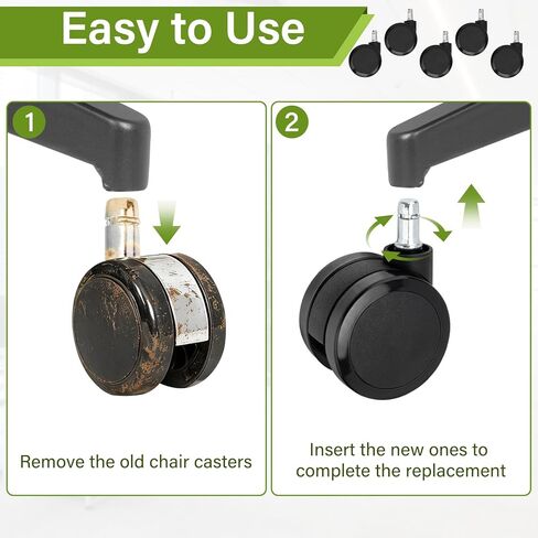 عجلات سجاد مقاس 2.5 بوصة متوافقة مع هيرمان ميلر، مناسبة لكراسي المكتب Aeron وEmbody وMirra وSAYL وSetu (مجموعة من 5، أسود) in Kuwait