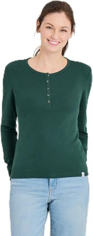 Life is Good. Women's Solid Modal Ribbed Henley, Treeline Green in Saudi Arabia