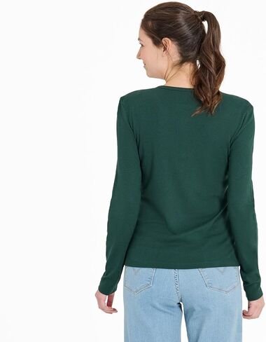 Life is Good. Women's Solid Modal Ribbed Henley, Treeline Green in Saudi Arabia