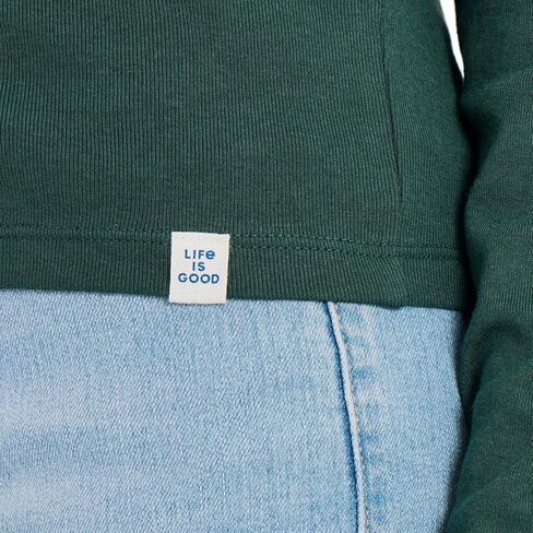 Life is Good. Women's Solid Modal Ribbed Henley, Treeline Green in Saudi Arabia