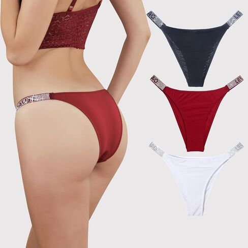 Sexy Cubic Zirconia Thongs for Women - 3PCS Cheeky Underwear Soft Ladies Panties Comfortable Bikini Briefs in Saudi Arabia