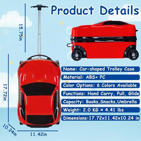 حقيبة سيارة للأولاد مقاس 18 بوصة، حقيبة سحب للأطفال، تصميم سيارة كرتونية للأطفال مع مقبض قابل للسحب للأطفال المراهقين in Kuwait