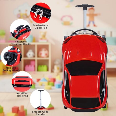 حقيبة سيارة للأولاد مقاس 18 بوصة، حقيبة سحب للأطفال، تصميم سيارة كرتونية للأطفال مع مقبض قابل للسحب للأطفال المراهقين in Kuwait