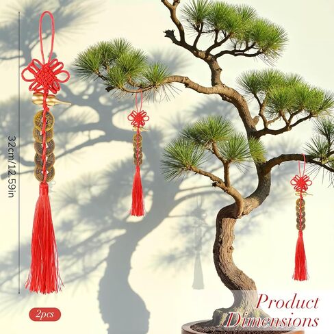 2PCS Chinese Knot Tassel, Feng Shui Good Luck Charms, Metal Gourd with 5 Coins Good Luck Gifts, Bring Wealth, Health and Peaceful for Cars, Furniture, Bags, Homes, and Offices in Saudi Arabia