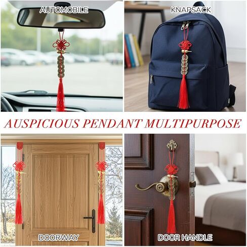 2PCS Chinese Knot Tassel, Feng Shui Good Luck Charms, Metal Gourd with 5 Coins Good Luck Gifts, Bring Wealth, Health and Peaceful for Cars, Furniture, Bags, Homes, and Offices in Saudi Arabia