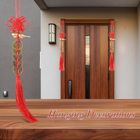 2PCS Chinese Knot Tassel, Feng Shui Good Luck Charms, Metal Gourd with 5 Coins Good Luck Gifts, Bring Wealth, Health and Peaceful for Cars, Furniture, Bags, Homes, and Offices in Saudi Arabia