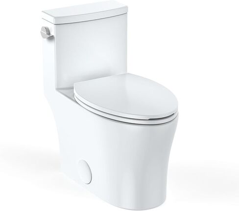 Elongated One Piece Toilet with Dual Flush Top Buttons, 1.1/1.6 GPF, Comfortable Seat Height, Powerful and Quiet Flush, Modern White Bathroom Toilet in Saudi Arabia