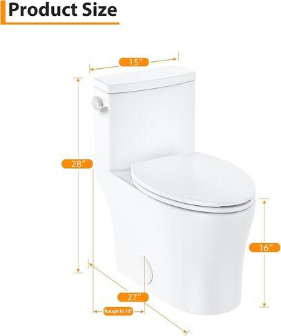 Elongated One Piece Toilet with Dual Flush Top Buttons, 1.1/1.6 GPF, Comfortable Seat Height, Powerful and Quiet Flush, Modern White Bathroom Toilet in Saudi Arabia