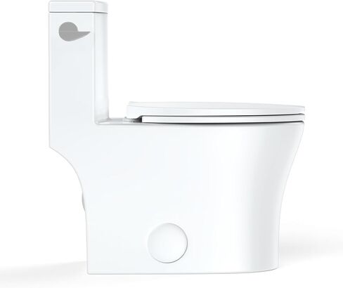 Elongated One Piece Toilet with Dual Flush Top Buttons, 1.1/1.6 GPF, Comfortable Seat Height, Powerful and Quiet Flush, Modern White Bathroom Toilet in Saudi Arabia