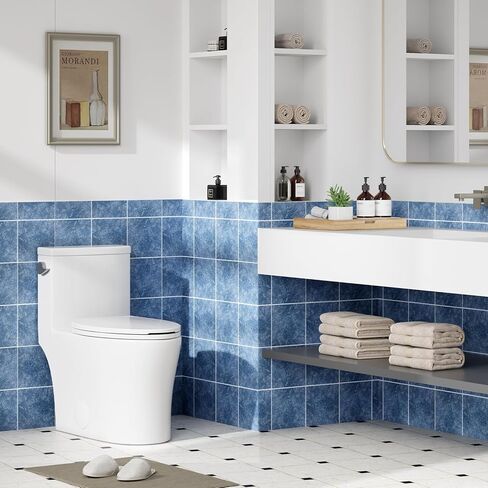 Elongated One Piece Toilet with Dual Flush Top Buttons, 1.1/1.6 GPF, Comfortable Seat Height, Powerful and Quiet Flush, Modern White Bathroom Toilet in Saudi Arabia