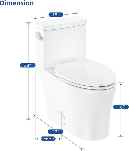 Elongated One Piece Toilet with Dual Flush Top Buttons, 1.1/1.6 GPF, Comfortable Seat Height, Powerful and Quiet Flush, Modern White Bathroom Toilet in Saudi Arabia