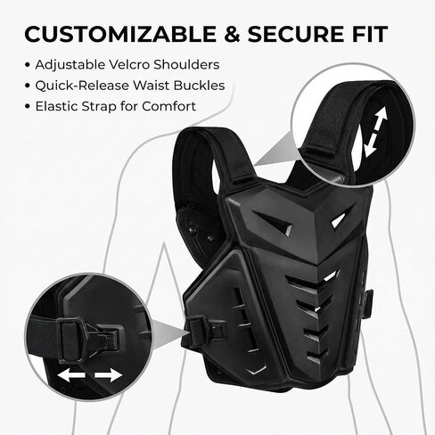 سترة واقية للجسم خفيفة الوزن درع الصدر للدراجات النارية، حماية خلفية للرجال قابلة للتعديل لحماية دائمة من الصدمات في موتوكروس، ركوب الدراجات النارية على الطرق، التزلج وغيرها من الرياضات in Kuwait