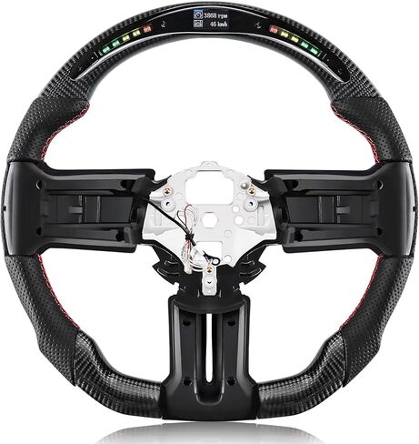 عجلة قيادة من ألياف الكربون الحقيقية لسيارة Mustang EcoBoost/GT/Shelby GT350/GT350R 2015-2017 عجلة قيادة من الجلد المثقوب على شكل حرف D من نابا مسطحة القاع in Saudi Arabia