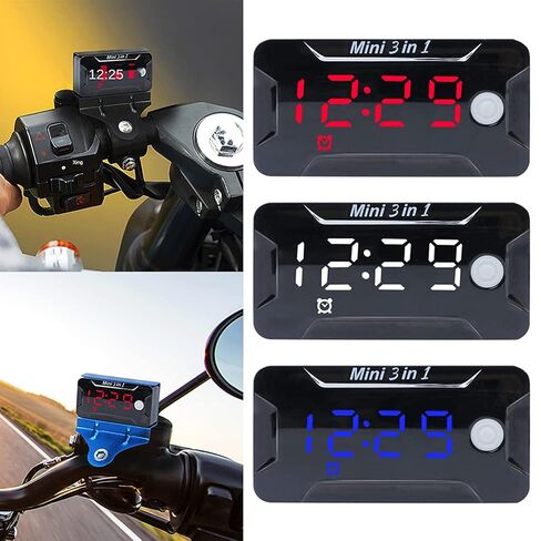 Electronic Clock 3 in 1 Motorcycle Electronic Clock Thermometer Voltmeter Watch Display Motorbike Accessories Outdoor Thermometer Clock in Saudi Arabia