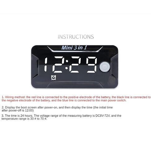 Electronic Clock 3 in 1 Motorcycle Electronic Clock Thermometer Voltmeter Watch Display Motorbike Accessories Outdoor Thermometer Clock in Saudi Arabia