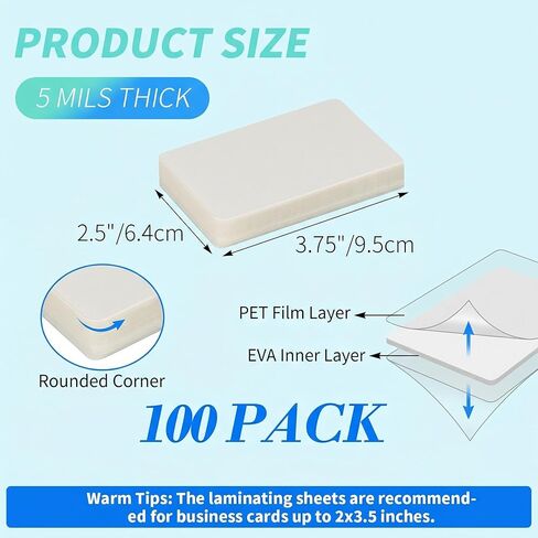 Calenzana 100 Pack 2 x 3.5 Laminating Sheets, 2.5x3.75 inch Thermal Laminating Pouches, 5 Mil in Saudi Arabia