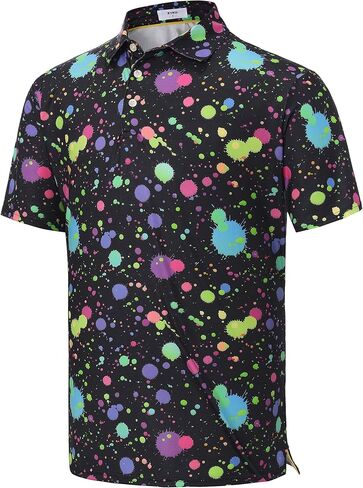 KYKU Mens Golf Polo Shirts Short Sleeve Print Casual Athletic Golf Shirts for Men, 4-Way Stretch, Side Split Hem in Saudi Arabia