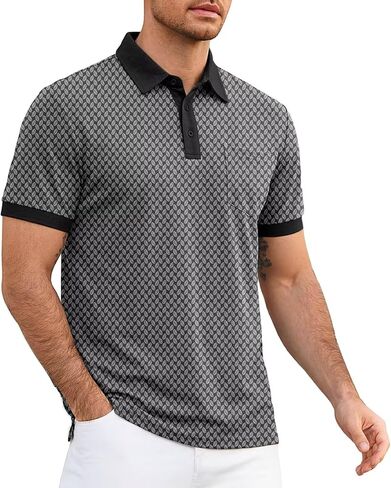 قميص بولو رجالي بأكمام قصيرة، قمصان جولف مطبوعة بمقاس جاف للرجال، قمصان بياقة ذات كتلة ملونة ماصة للرطوبة مع جيب in Kuwait